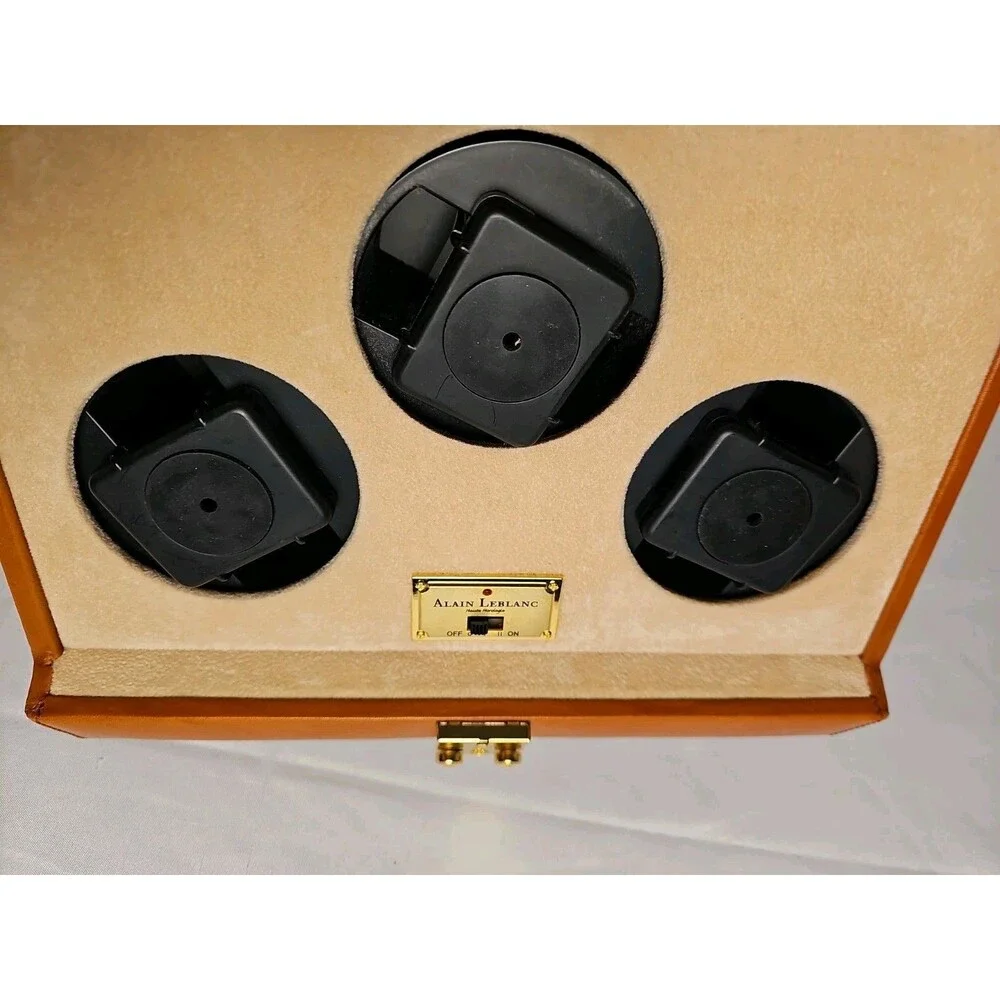 Alain LeBlanc Triple Automatic Watch Winder Leather Display Case Tested No Key